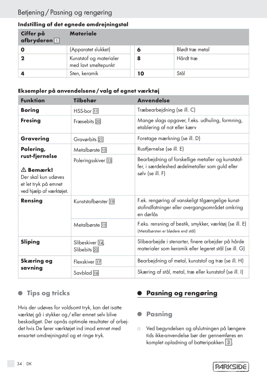 Kompernass PFBS 6 V, PFBS 9 manual Betjening / Pasning og rengøring, Tips og tricks 